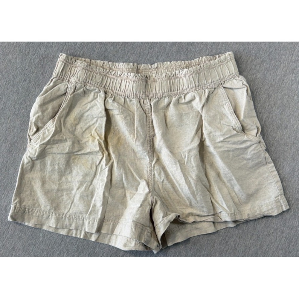 H&M Shorts Women Large Beige Linen Blend Elastic Waist Lightweight Everyday Wear